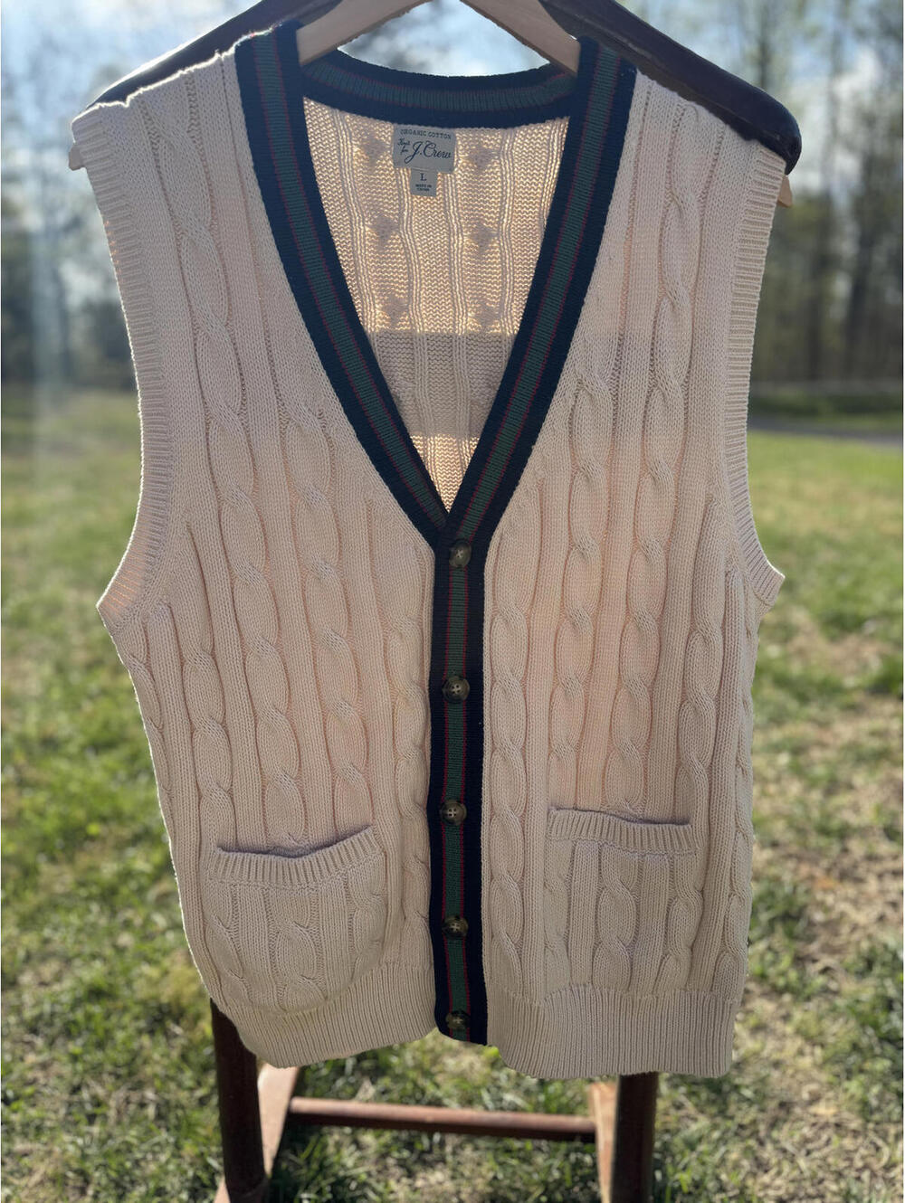 Vintage J.Crew Organic Cotton Cable Knit Sleeveless Vest Sweater Size L - #202